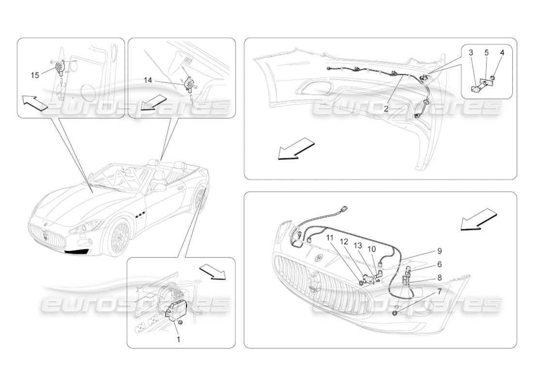 maserati grancabrio (2011) 4.7 parking sensors part diagram