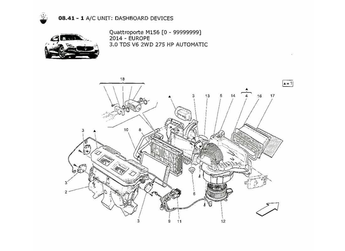 maserati qtp. v6 3.0 tds 275bhp 2014 a c unit: dashboard devices part diagram