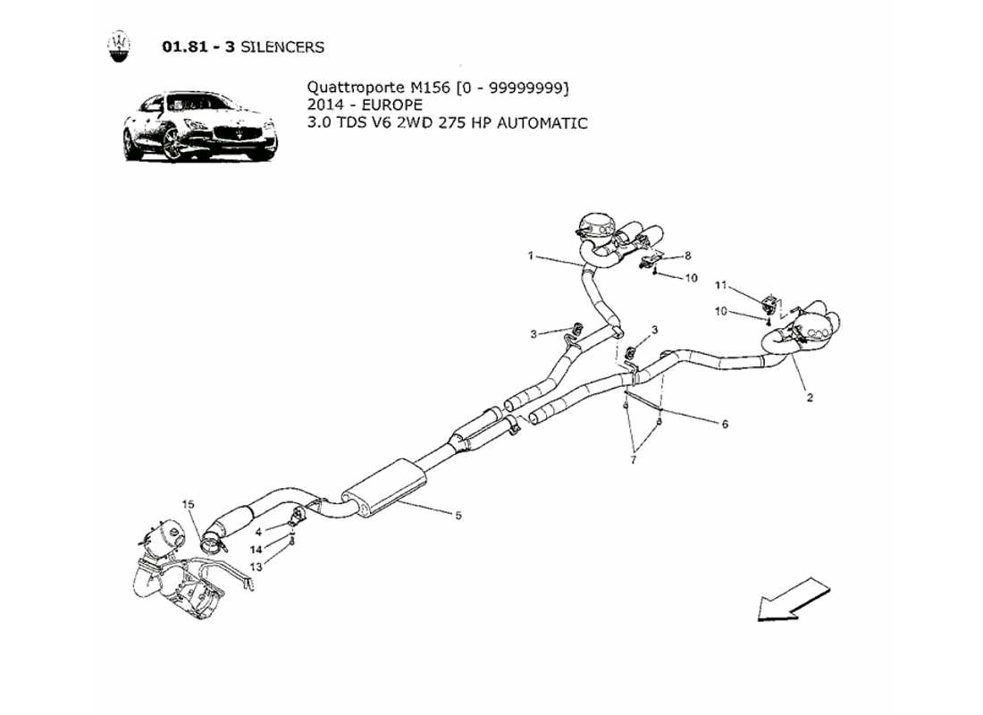 maserati qtp. v6 3.0 tds 275bhp 2014 silencers part diagram