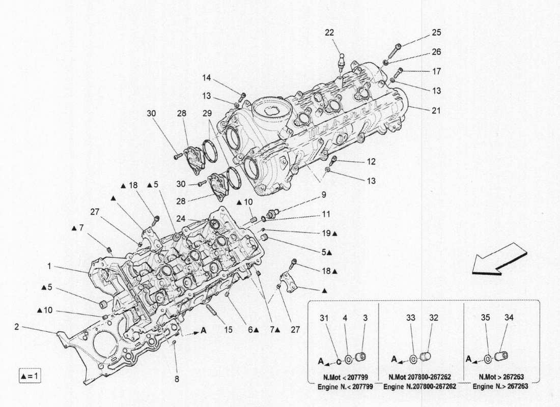 maserati qtp. v6 3.0 bt 410bhp 2015 lh cylinder head part diagram