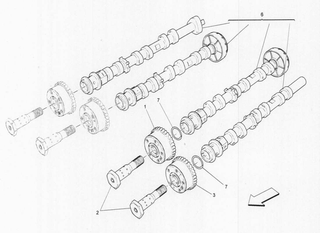 maserati qtp. v6 3.0 bt 410bhp 2015 lh cylinder head shafts part diagram