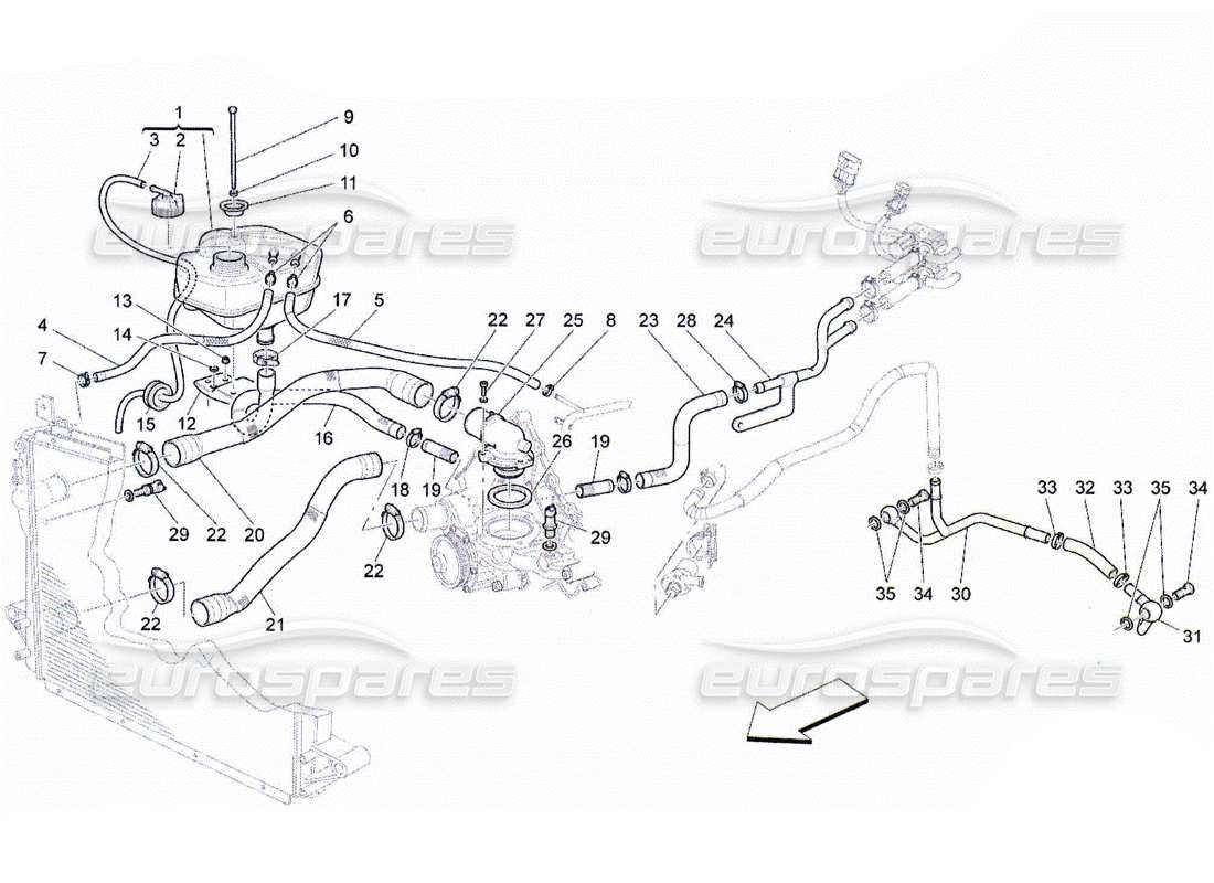 maserati qtp. (2010) 4.2 cooling system: nourice and lines part diagram