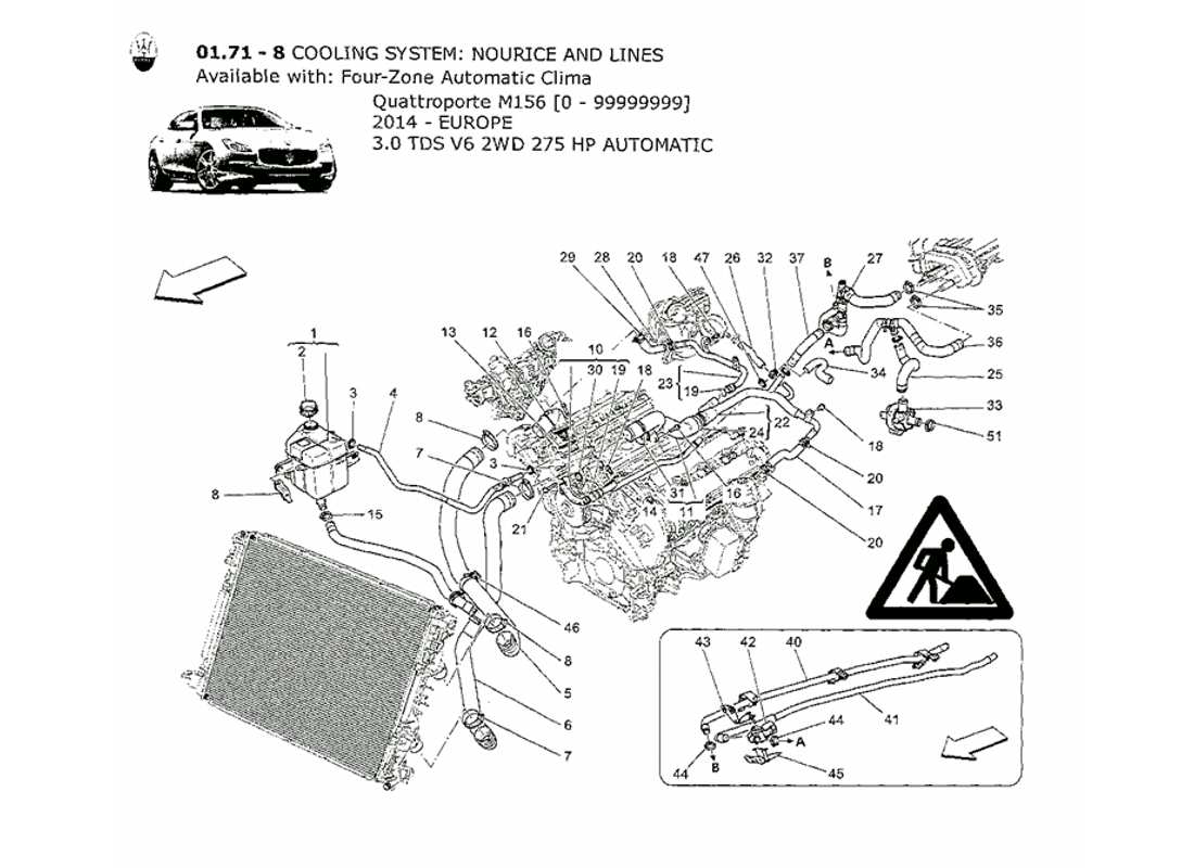 maserati qtp. v6 3.0 tds 275bhp 2014 cooling system: nourice and lines part diagram