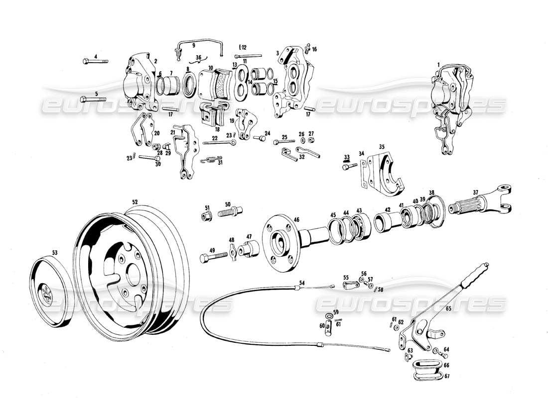 maserati qtp.v8 4.7 (s1 & s2) 1967 rear wheels and brakes part diagram