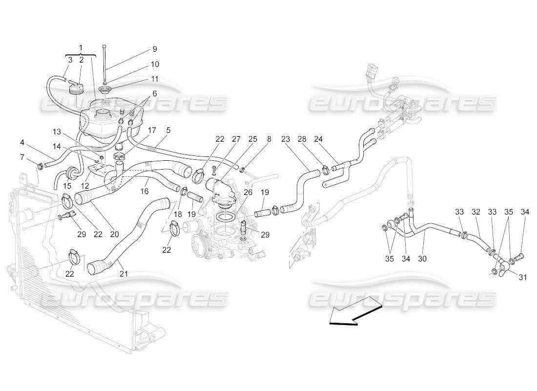 maserati qtp. (2011) 4.2 auto cooling system: nourice and lines part diagram