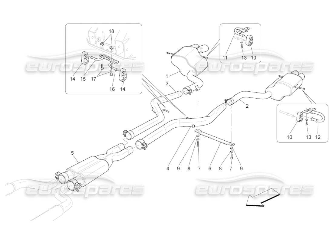 maserati grancabrio (2011) 4.7 silencers part diagram