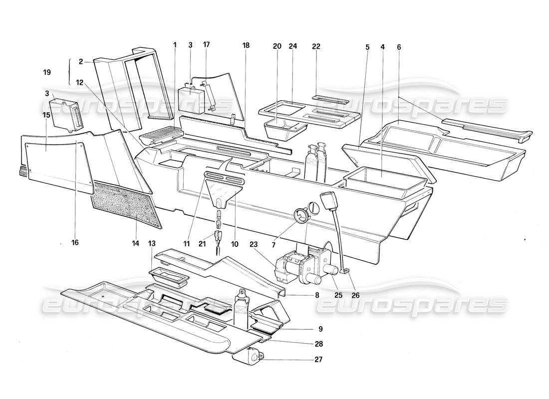 ferrari testarossa (1987) central tunnel (for u.s. version my 1987) part diagram