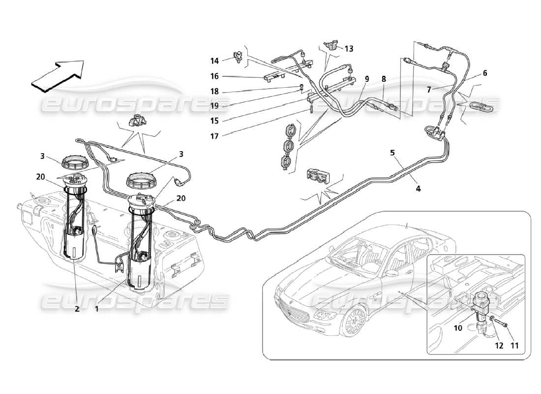 maserati qtp. (2006) 4.2 fuel pumps and piping - valid till car 24274 part diagram