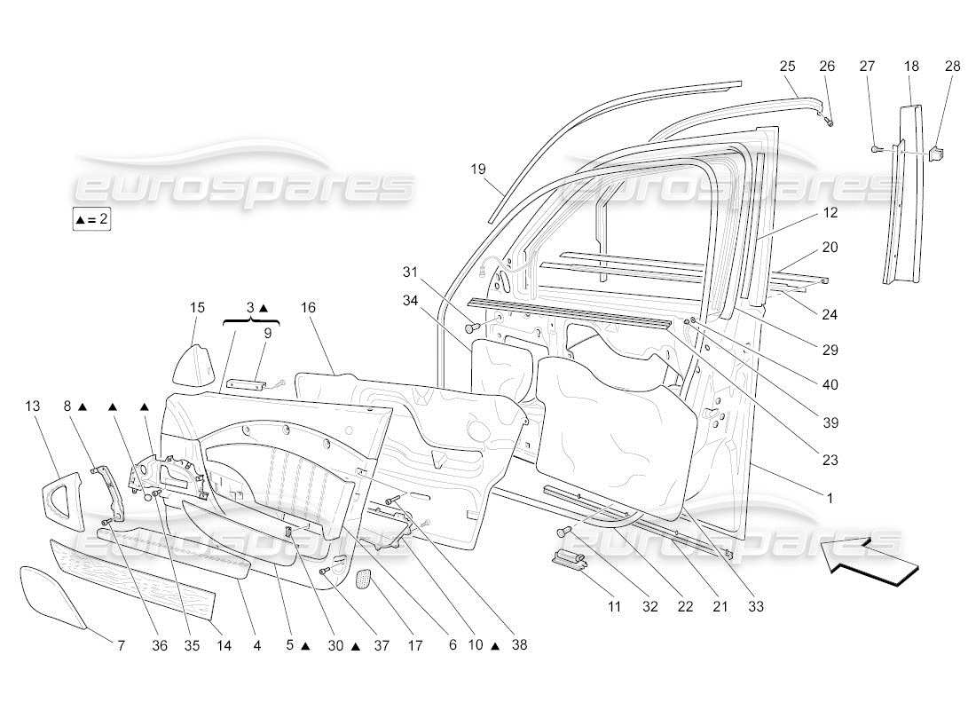 maserati qtp. (2010) 4.2 auto front doors: trim panels part diagram