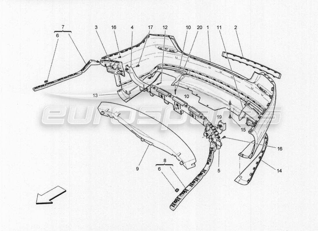 maserati qtp. v8 3.8 530bhp auto 2015 rear bumper part diagram