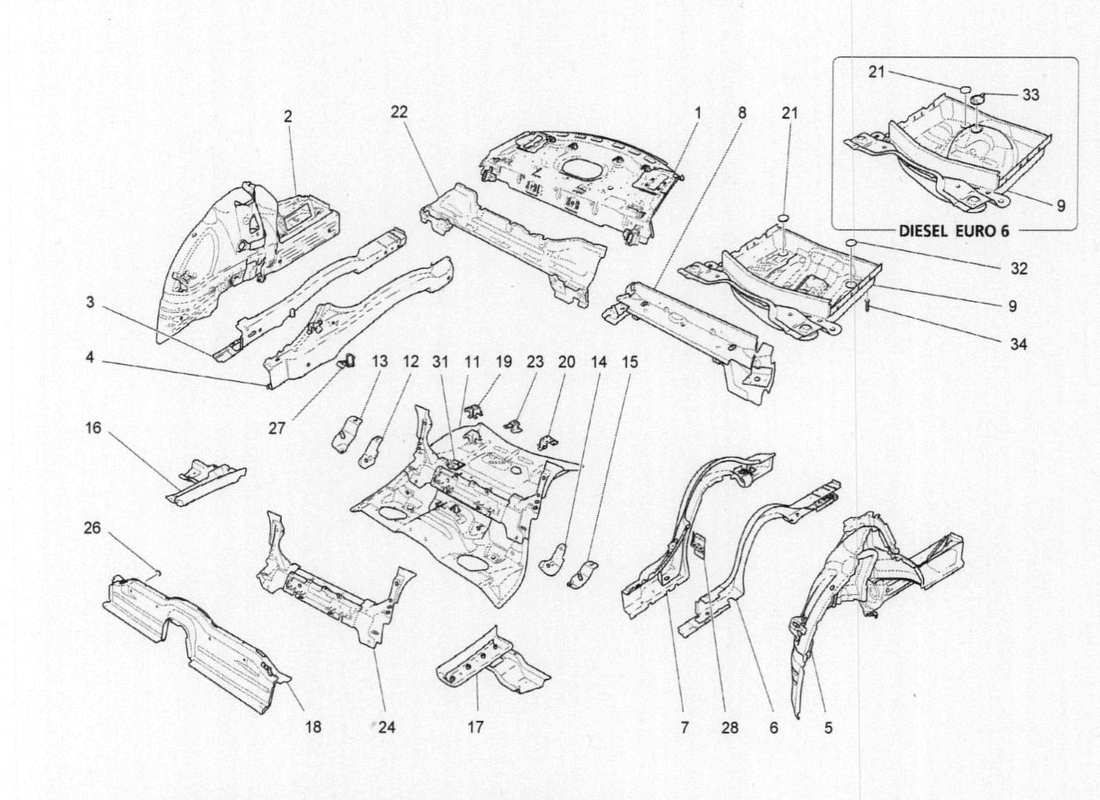 maserati qtp. v6 3.0 bt 410bhp 2015 rear structural frames and sheet panels part diagram