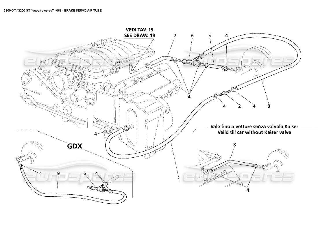 maserati 3200 gt/gta/assetto corsa brake servo air tube part diagram