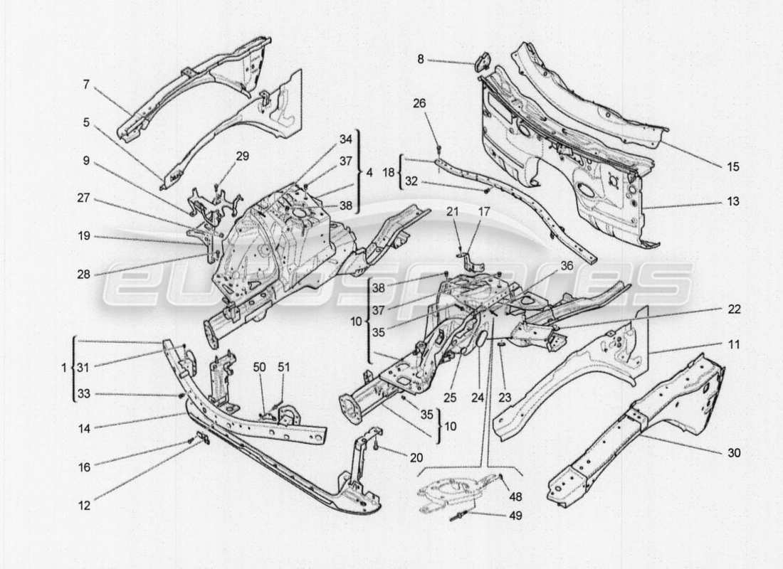 maserati qtp. v8 3.8 530bhp auto 2015 front bumper part diagram