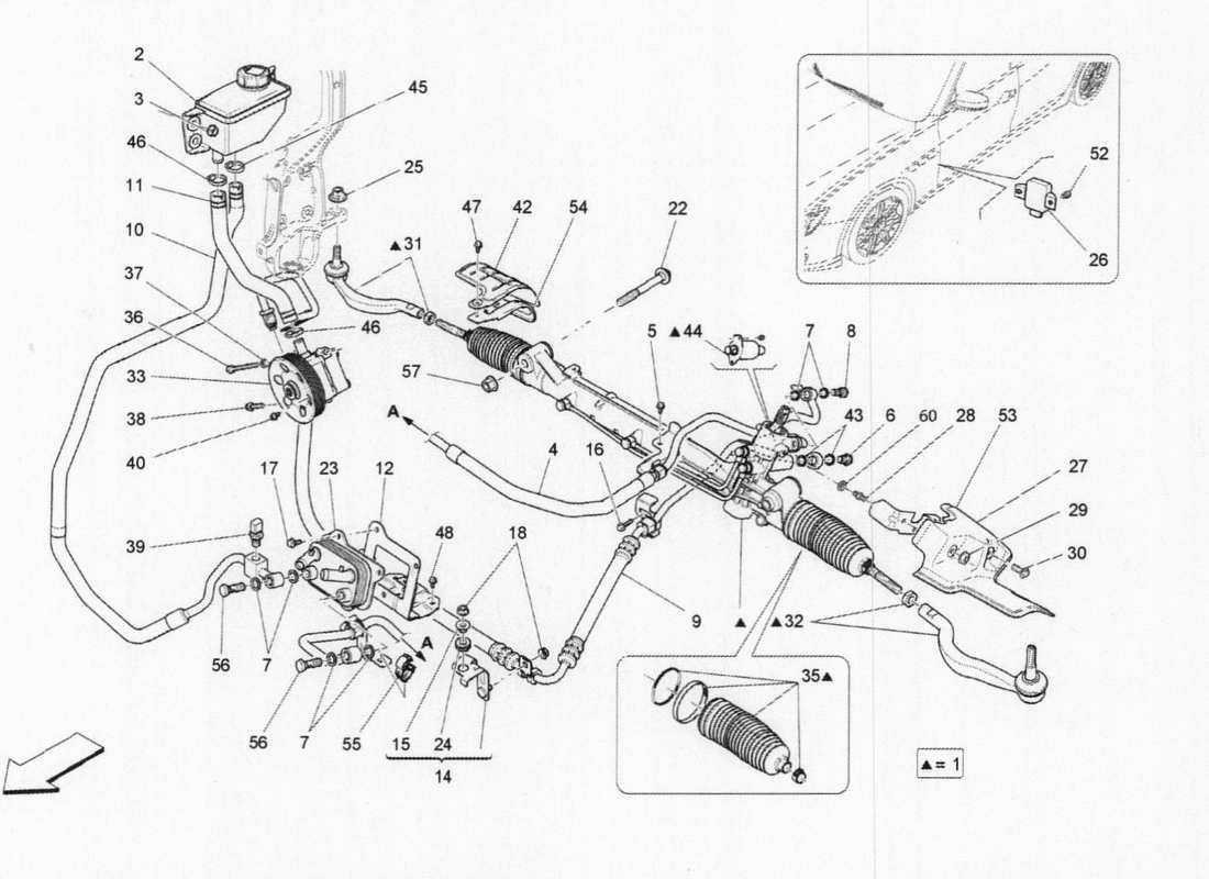 maserati qtp. v6 3.0 bt 410bhp 2015 steering rack part diagram