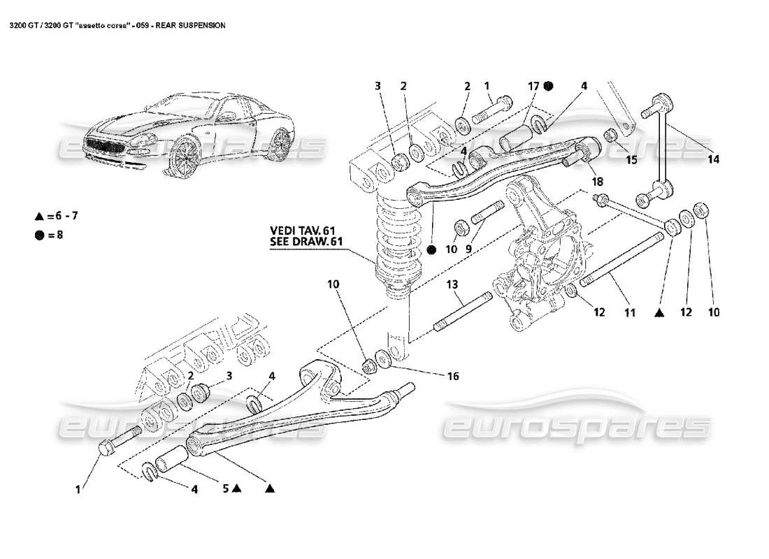 maserati 3200 gt/gta/assetto corsa rear suspension part diagram