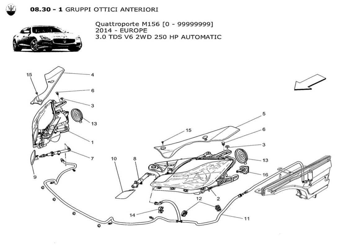 maserati qtp. v6 3.0 tds 250bhp 2014 headlight clusters part diagram