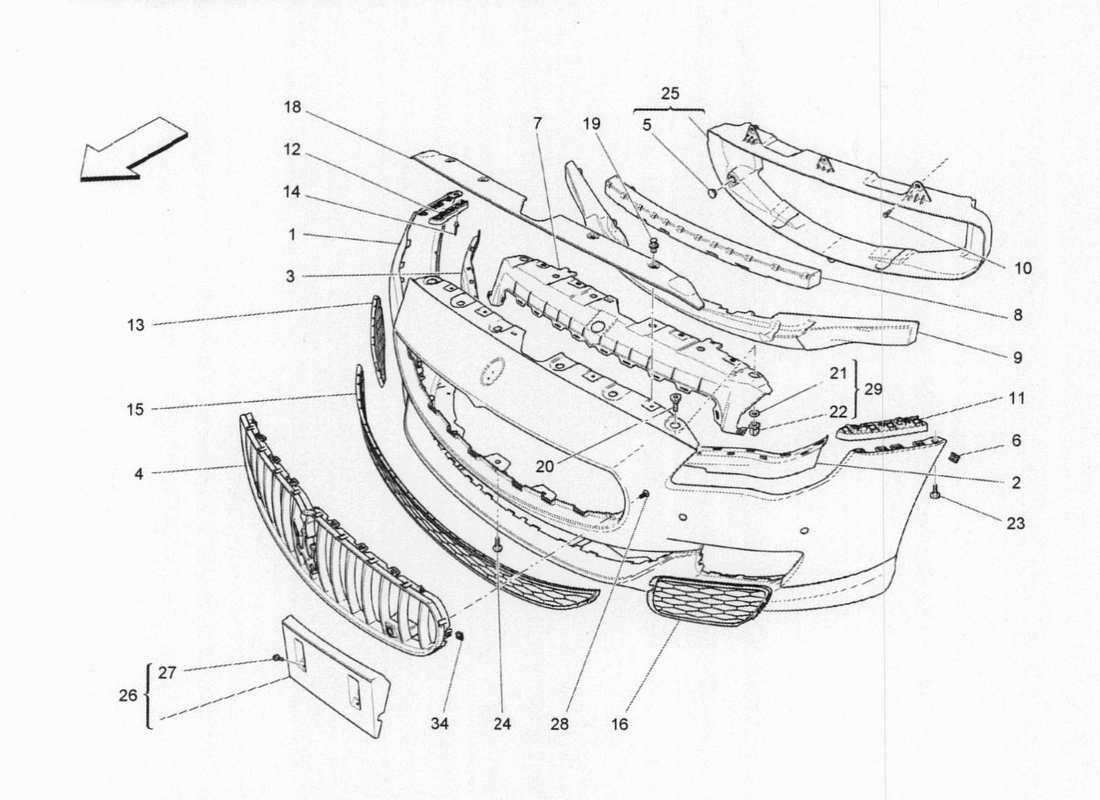 maserati qtp. v6 3.0 bt 410bhp 2015 front bumper part diagram