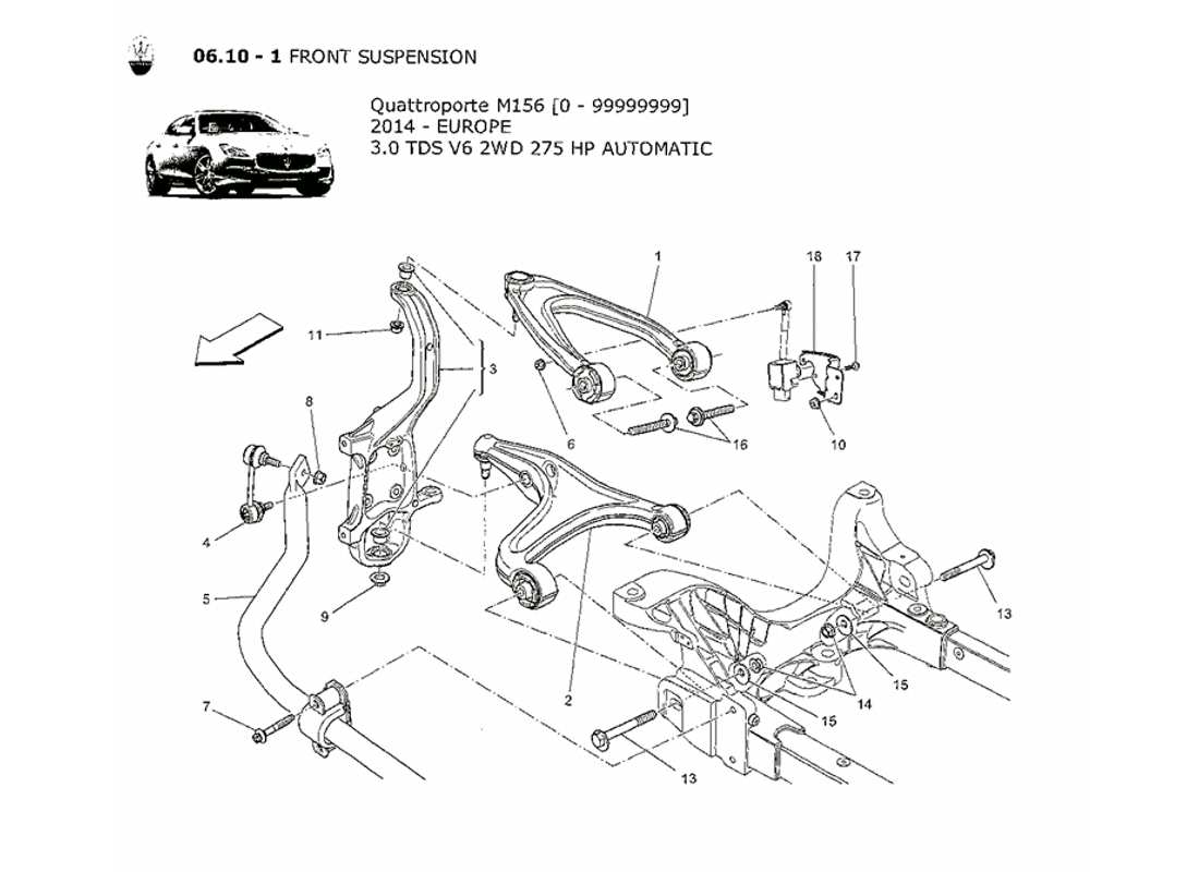 maserati qtp. v6 3.0 tds 275bhp 2014 front suspension part diagram