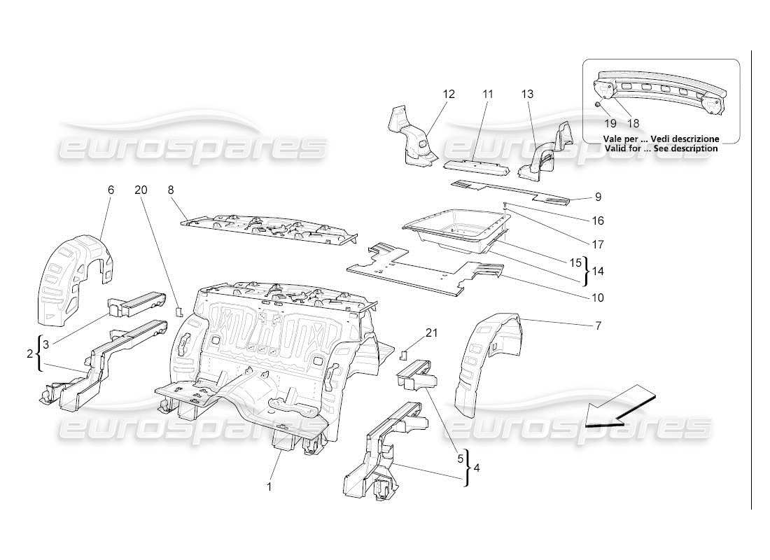 maserati qtp. (2007) 4.2 auto rear structural frames and sheet panels part diagram