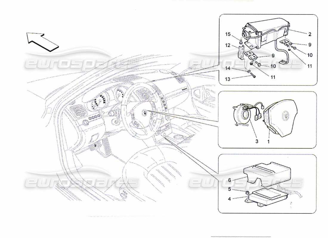 maserati qtp. (2010) 4.7 front airbag system part diagram