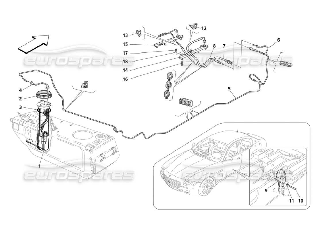 maserati qtp. (2006) 4.2 fuel pumps and piping - valid from car 24275 part diagram