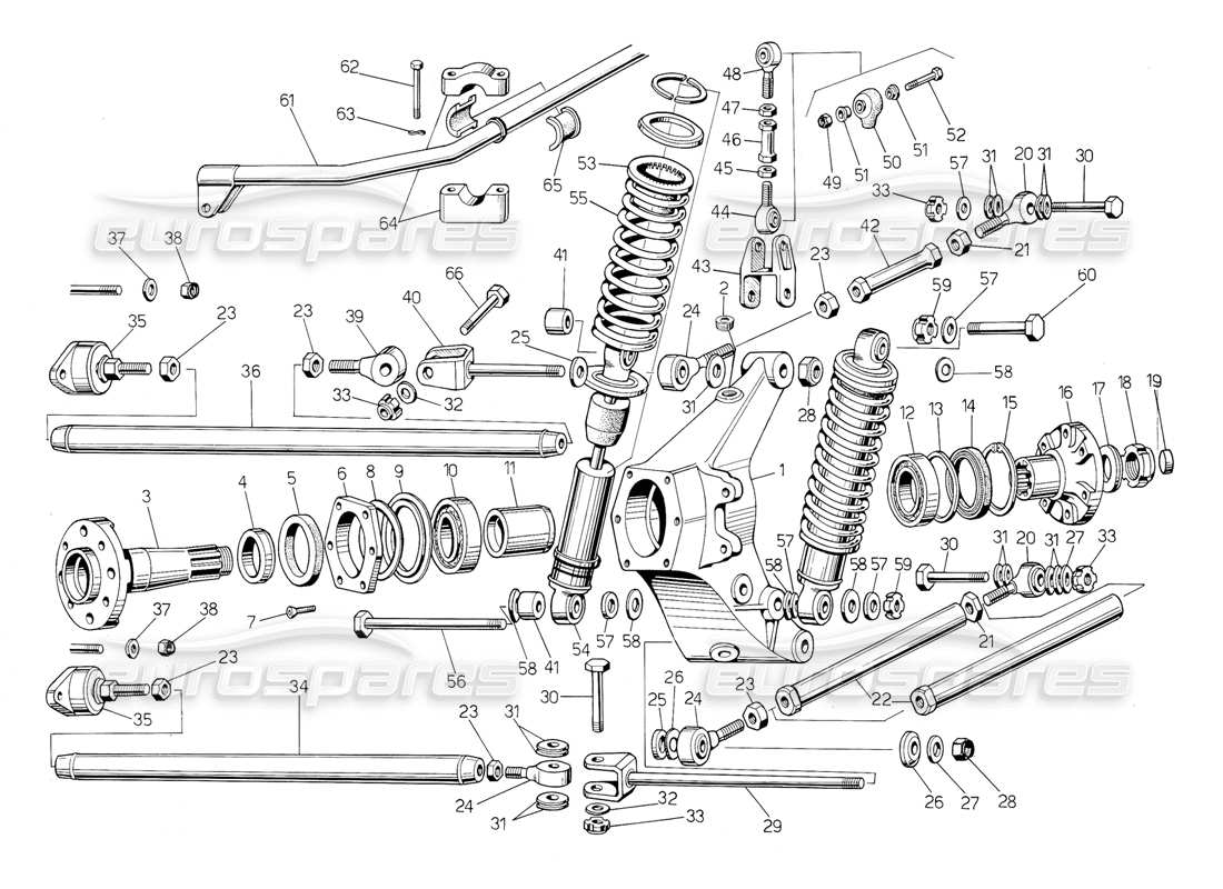 lamborghini countach 5000 qv (1985) rear suspension (valid for qv variation - january 1987) part diagram