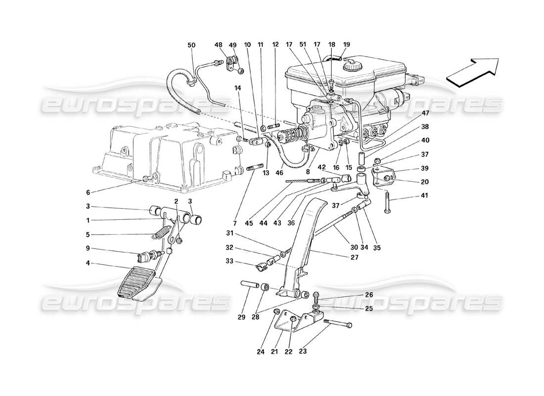 ferrari 348 (1993) tb / ts throttle pedal and brake hydraulic system part diagram