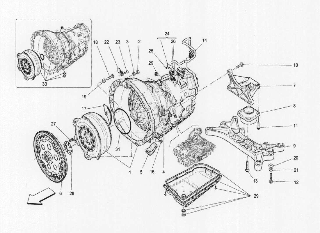 maserati qtp. v6 3.0 bt 410bhp 2wd 2017 gearbox housings part diagram