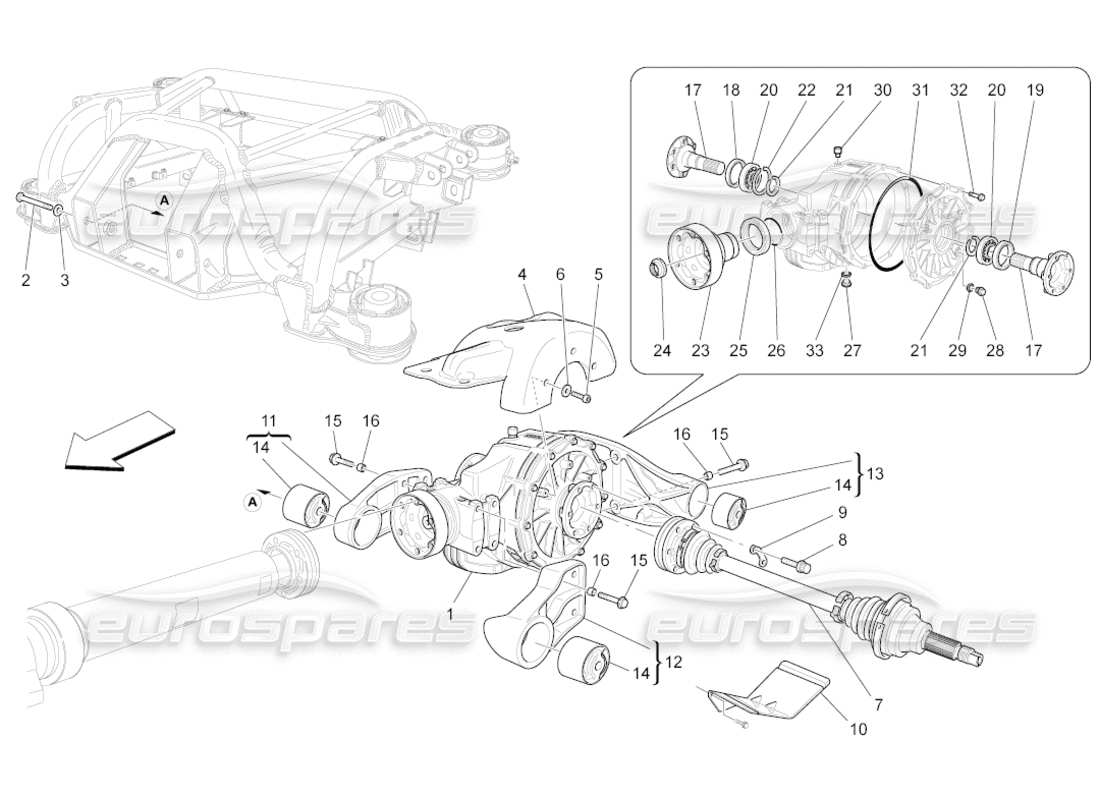 maserati grancabrio (2011) 4.7 differential and rear axle shafts part diagram