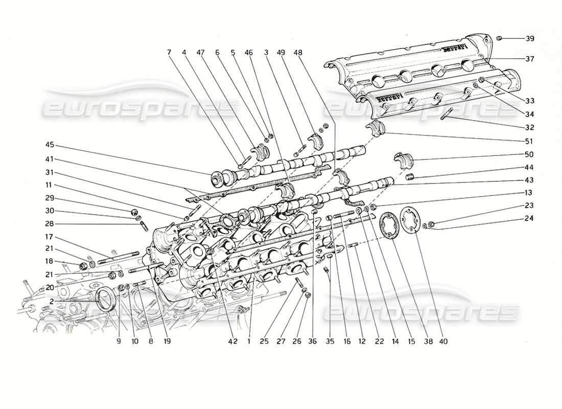 ferrari 308 gt4 dino (1976) cylinder head (left) parts diagram