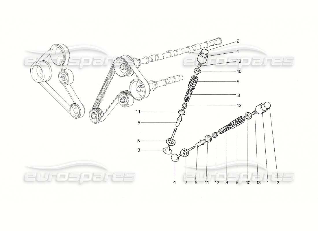 ferrari 308 gt4 dino (1976) timing system - tappets parts diagram