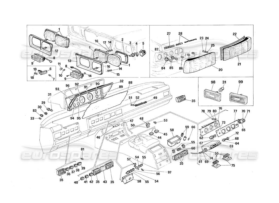 maserati qtp.v8 4.9 (s3) 1979 lights part diagram