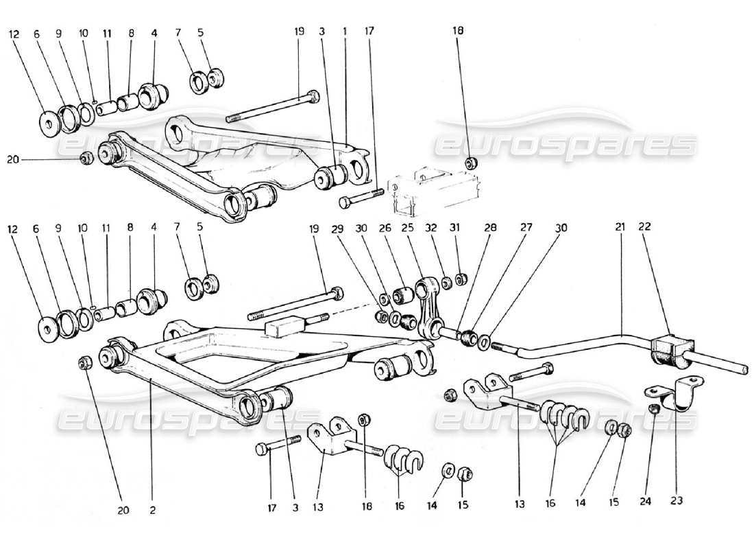 ferrari 308 gtb (1976) rear suspension - wishbones part diagram