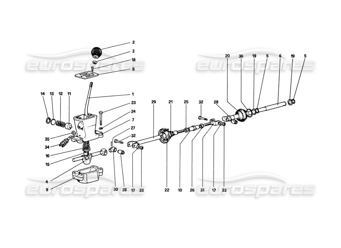 ferrari 308 gtb (1980) outside gearbox controls part diagram