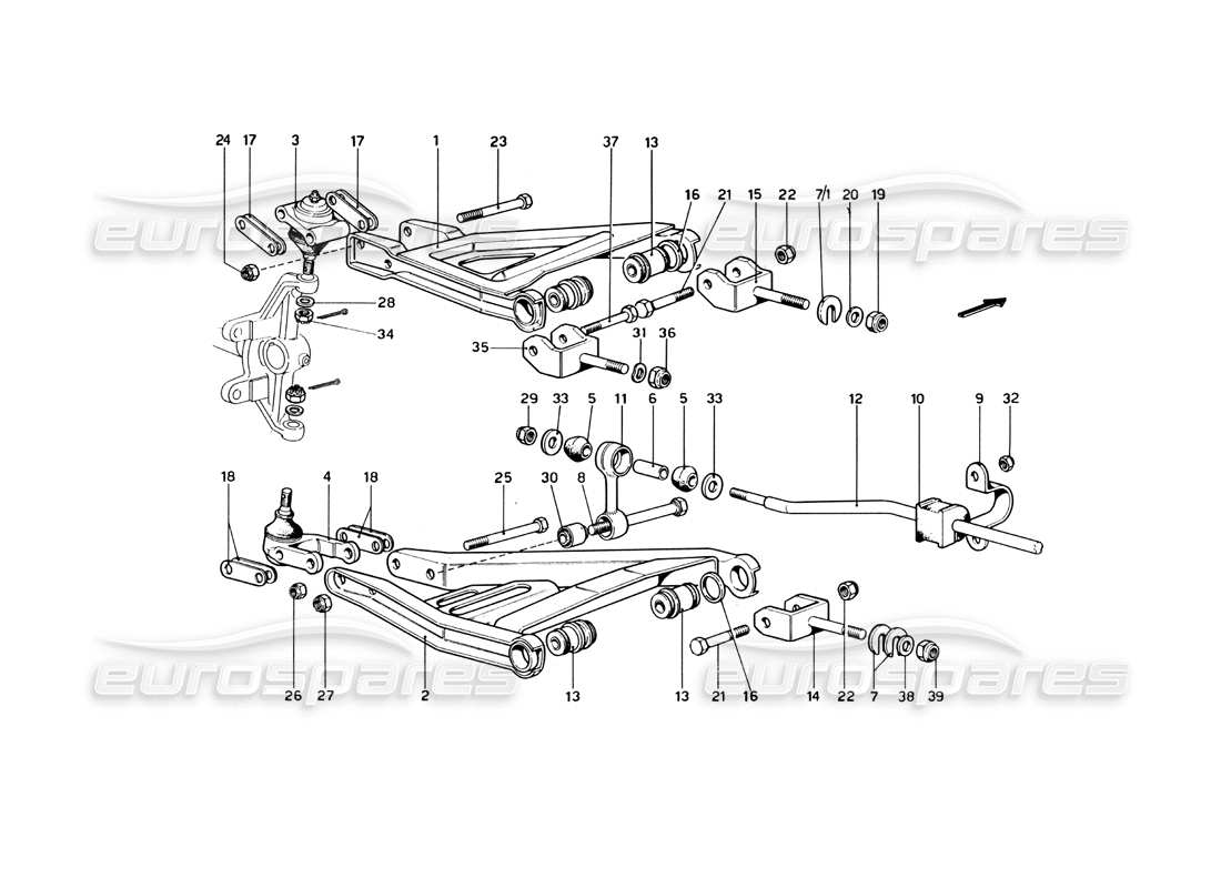 ferrari 246 dino (1975) front suspension - wishbones part diagram