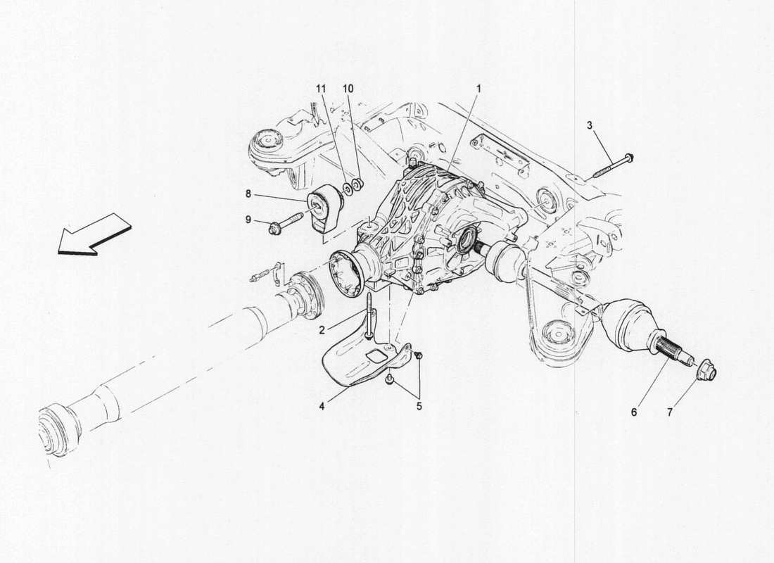 maserati qtp. v6 3.0 bt 410bhp 2wd 2017 differential and rear axle shafts part diagram