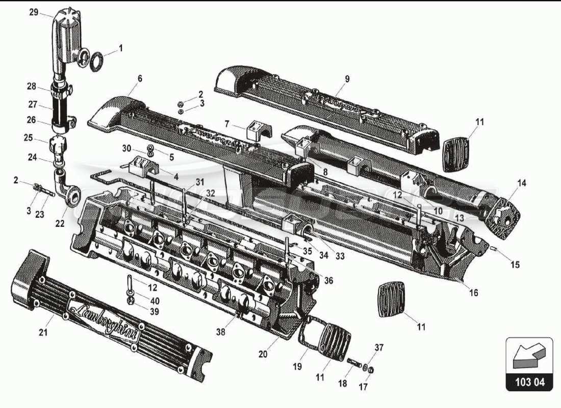 lamborghini 350 gt upper engine cover part diagram