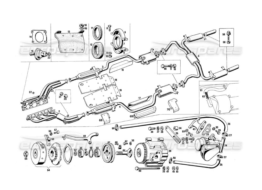 maserati qtp.v8 4.9 (s3) 1979 exhaust pipes and air pump part diagram