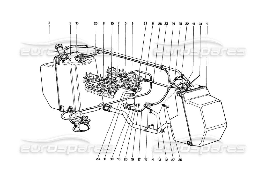 ferrari 308 gtb (1980) fuel system (variants for aus version) part diagram