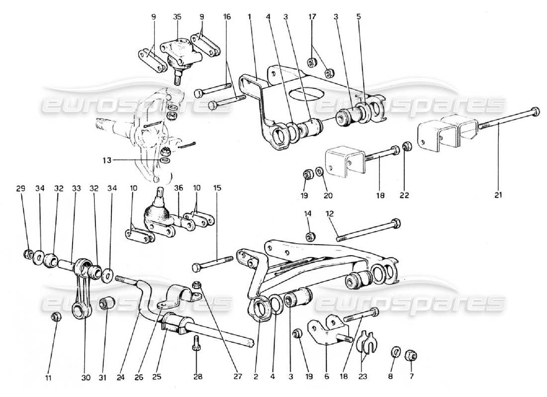 ferrari 308 gtb (1976) front suspension - wishbones part diagram