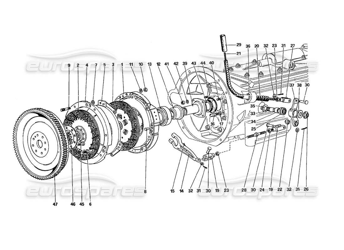 ferrari 412 (mechanical) clutch system and control - 412 m. (from car no 7005) part diagram