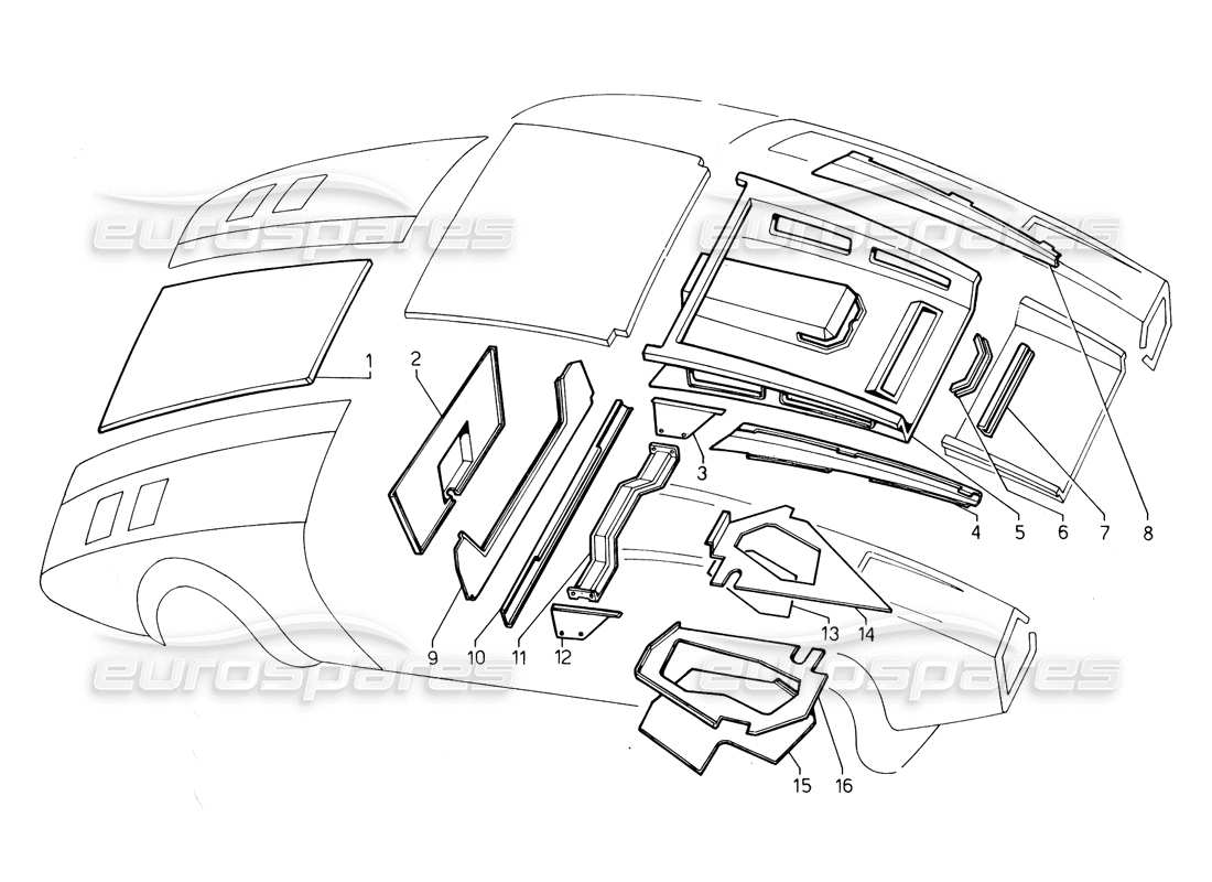 lamborghini countach 5000 qv (1985) inner coverings (valid for qv variation - may 1985) part diagram