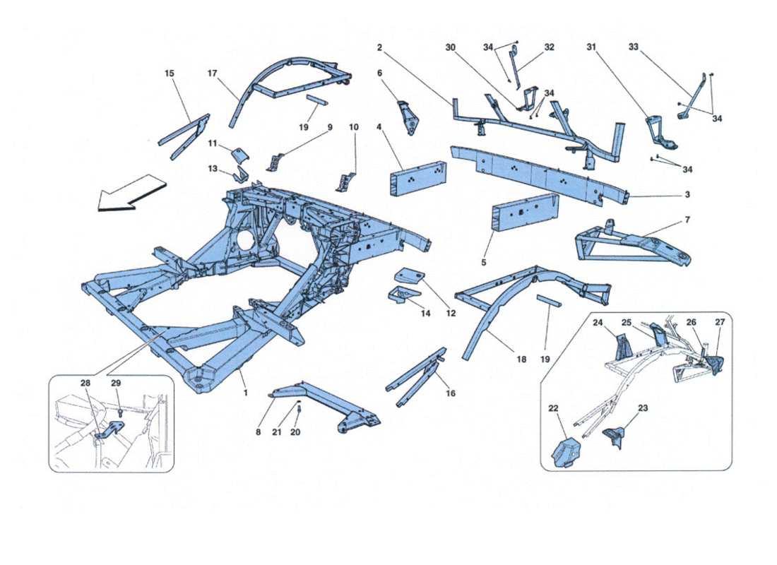 ferrari 458 challenge telaio - struttura elementi posteriore part diagram