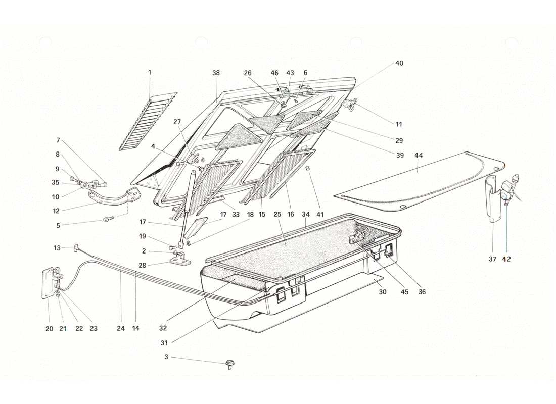 ferrari 208 gtb gts rear bonnet and luggage compartment part diagram