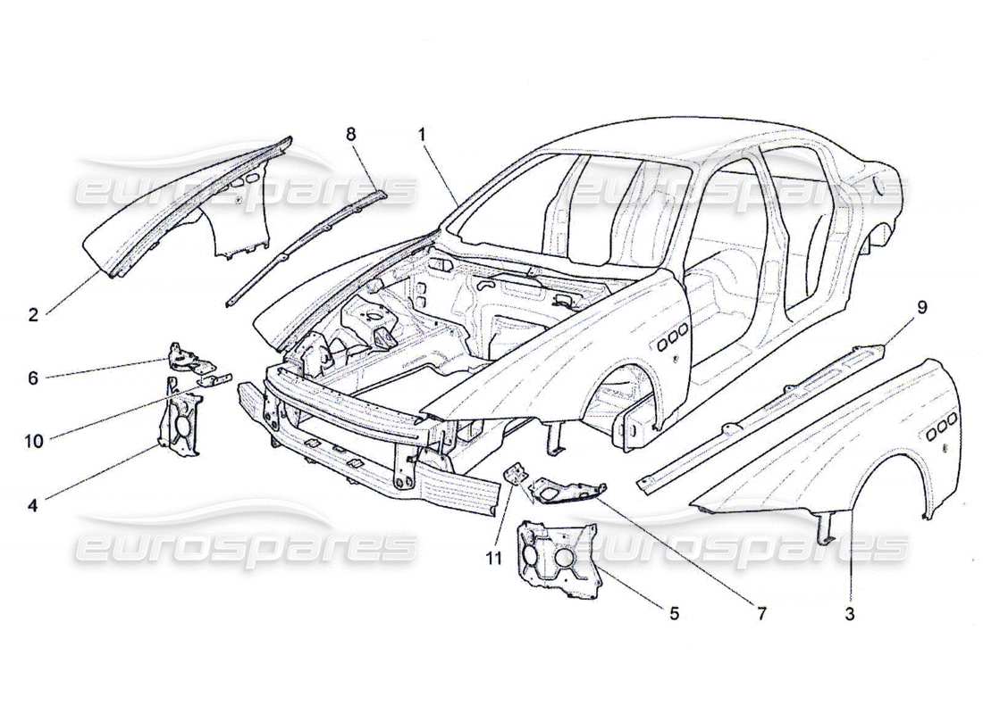 maserati qtp. (2010) 4.7 bodywork and front outer trim panels part diagram