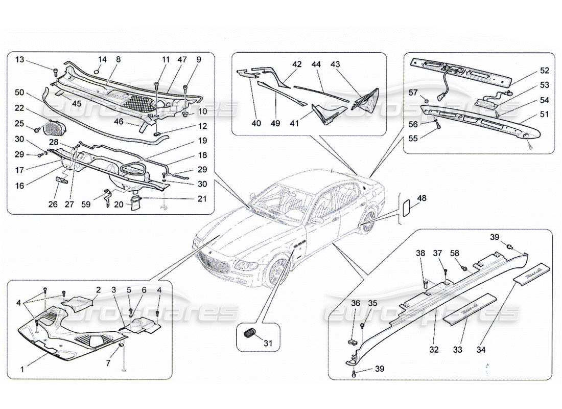 maserati qtp. (2010) 4.2 shields, trims and covering panels part diagram