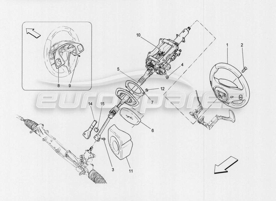 maserati qtp. v8 3.8 530bhp auto 2015 steering column and steering wheel unit part diagram