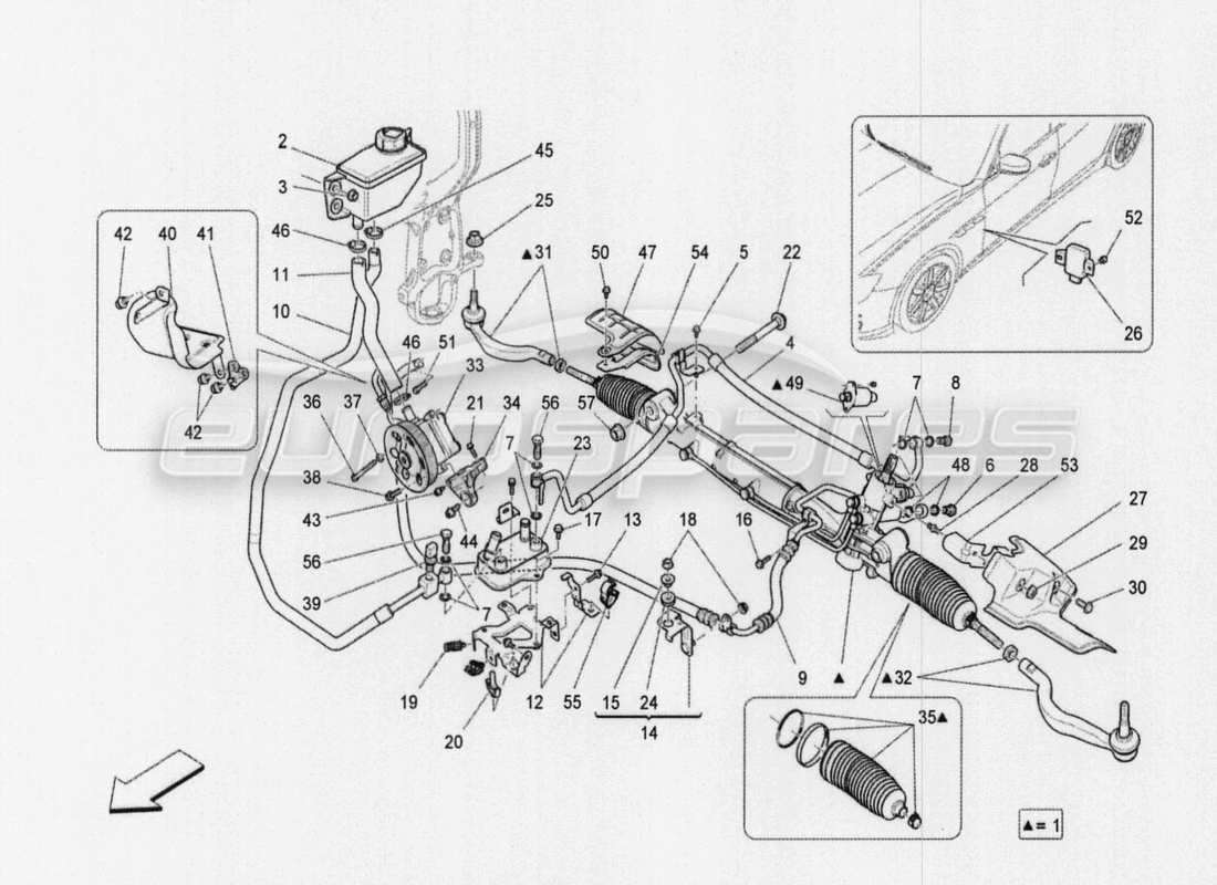 maserati qtp. v8 3.8 530bhp auto 2015 complete steering rack unit part diagram