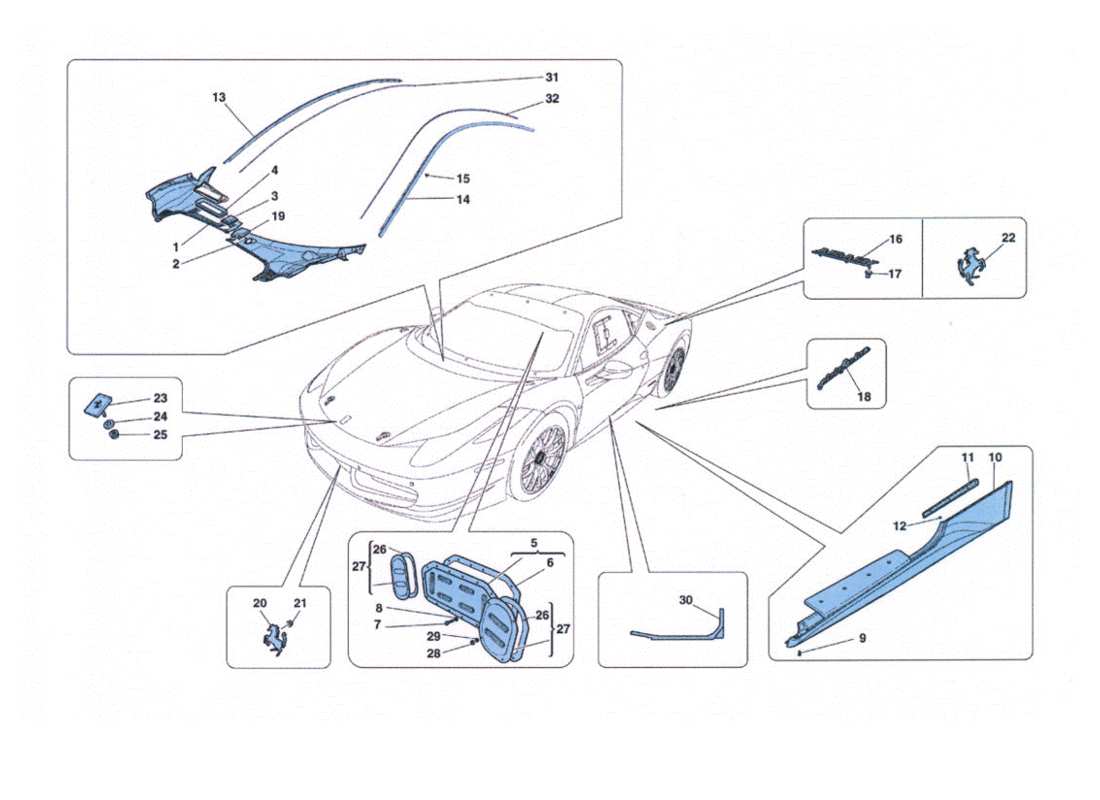 ferrari 458 challenge paratie - finiture esterne part diagram