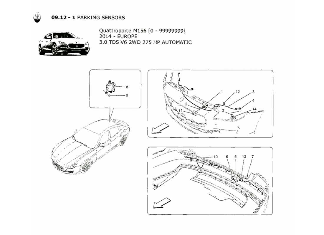 maserati qtp. v6 3.0 tds 275bhp 2014 parking sensors part diagram